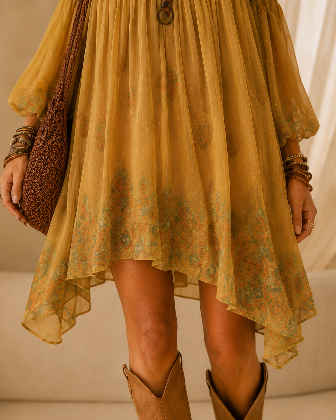 Jonquille | Mini Robe Fleurie Jaune, Épaules Dénudées