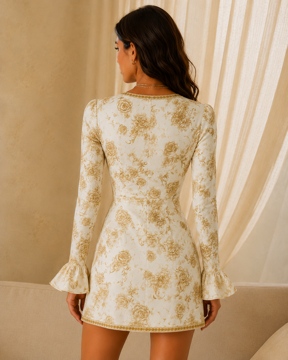 Rosalinde | Mini Robe en Velours, Imprimé Roses Vintage