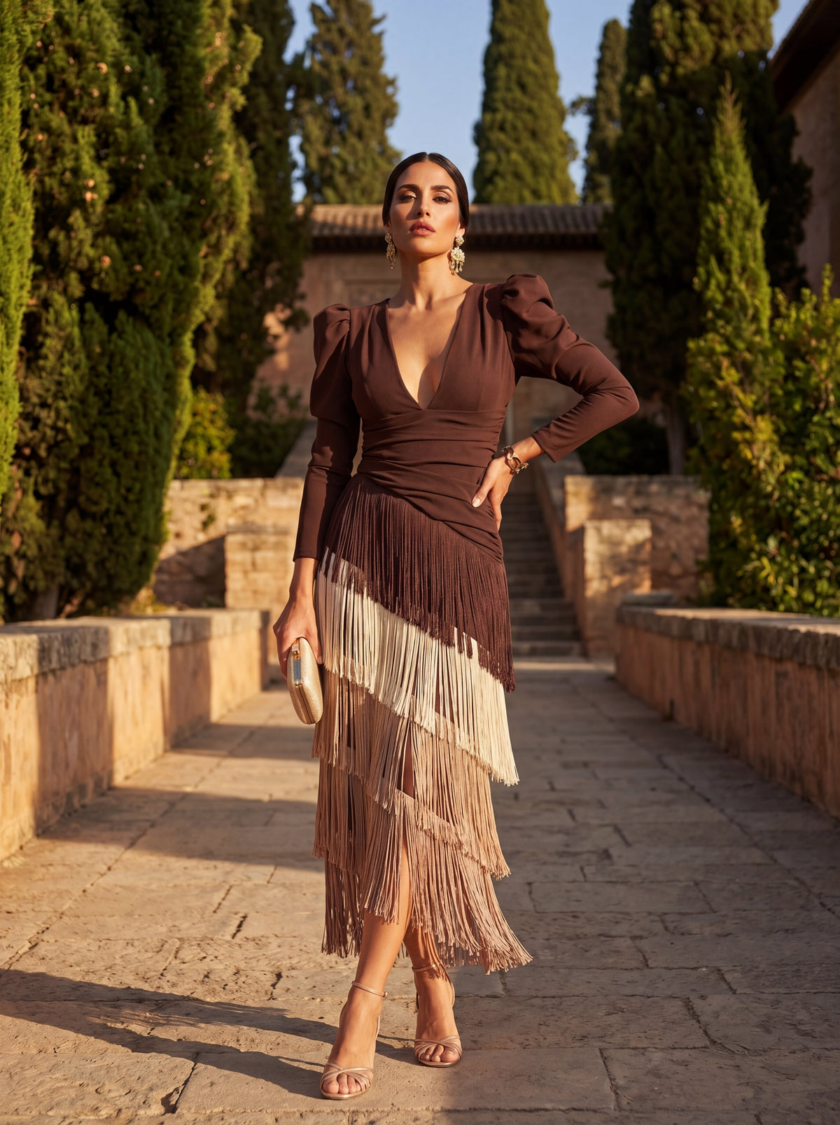 Robe Évasée en Franges Élégantes -