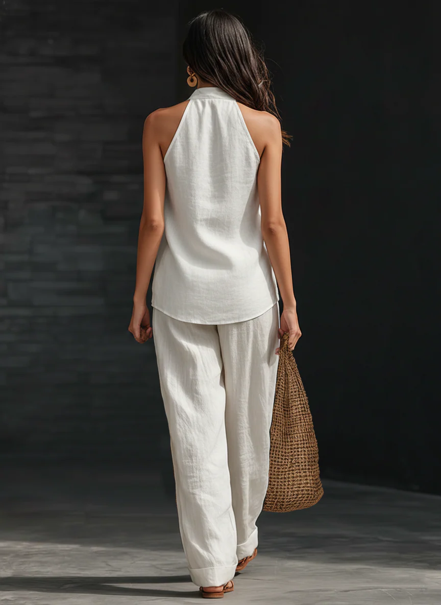 Ensemble Élégant Carlotta en Satin avec Pantalons Amples