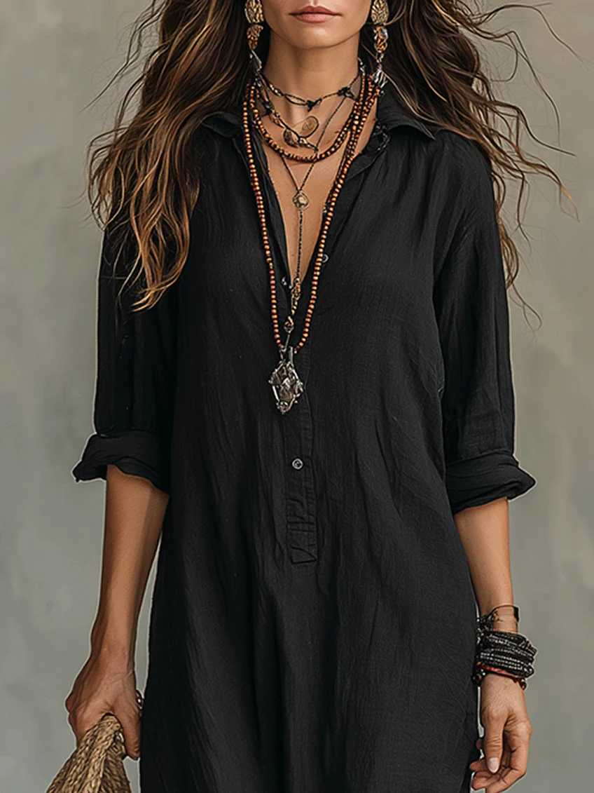 Robe Maxi Boutonnée en Noir Doux Alessia – Élégance Infinie