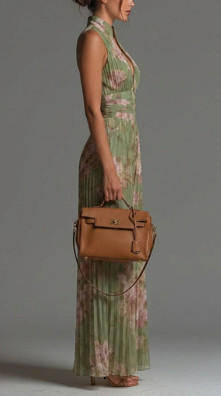 Combinaison en Chiffon Floral Plissé – Élégance Éternelle