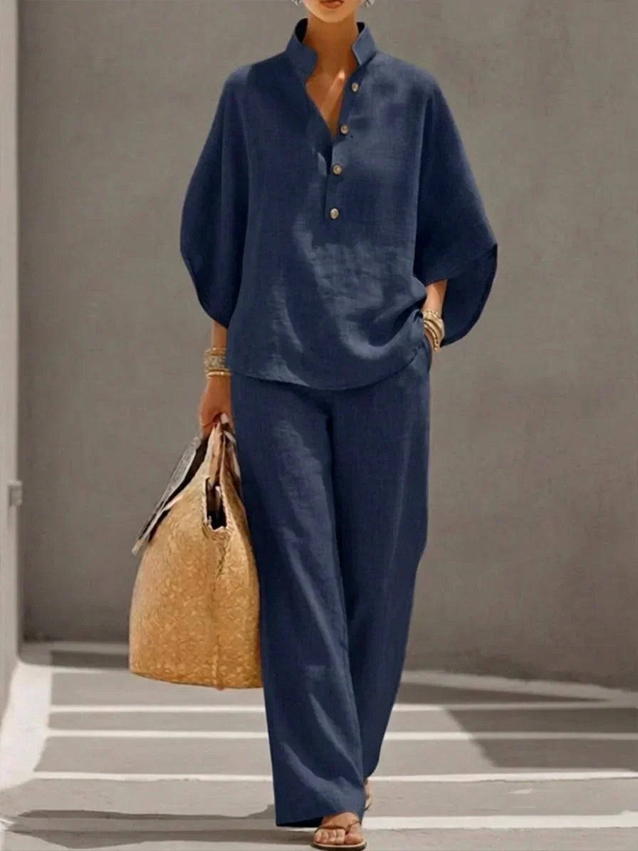 Ensemble Élégant à Manches Papillon et Pantalons Amples